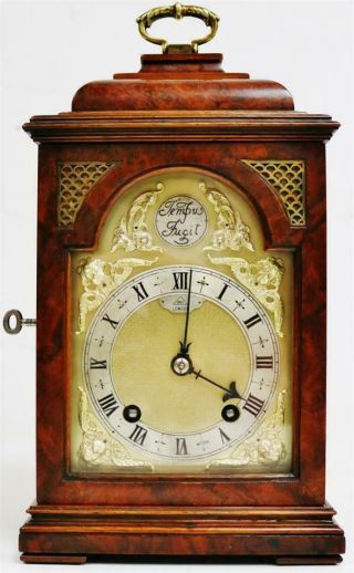 Glorius Antique English Dent Of London 8 Day Burr Walnut Caddy Top Bracket Clock