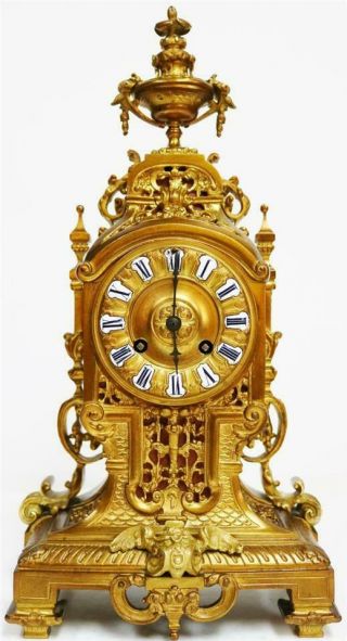 Quality Antique French 8 Day Pierced Bronze Ormolu Mantle Clock