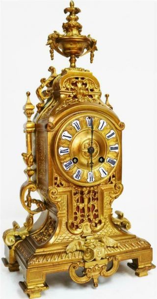 Quality Antique French 8 Day Pierced Bronze Ormolu Mantle Clock 2