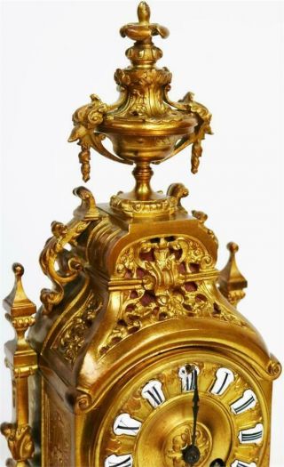 Quality Antique French 8 Day Pierced Bronze Ormolu Mantle Clock 3