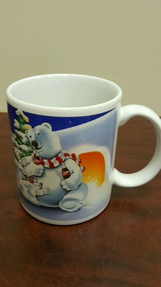 1995 Coca - Cola Coffee Mug Christmas Polar Bear In Snow B20