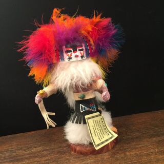 Vtg Navajo Kachina Rainbow Dancer Signed Doll Feathers Native American Priority