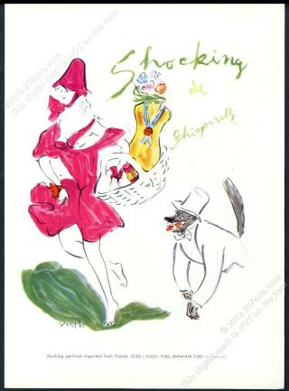 1949 Shocking De Schiaparelli Perfume Vertes Woman Wolf Vintage Print Ad