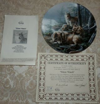 Vintage 1987 Knowles SILENT WATCH Grey Wolf & Pups Plate KEVIN DANIEL w/COA 2