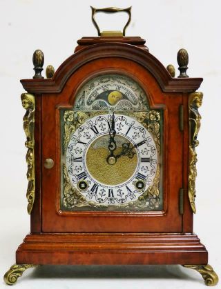 Vintage English Burr Walnut & Bronze London Musical Chime Tingtang Bracket Clock