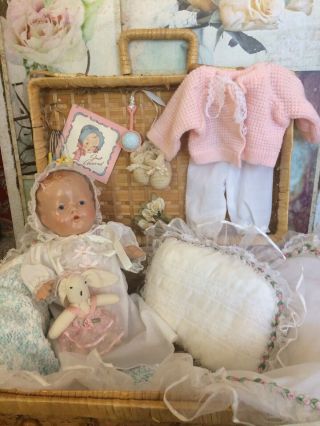 Darling Vintage Composition Baby Doll With Trunk,  Wardrobe & More