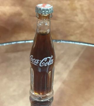 Vtg Collectible Miniature Glass Coca - Cola 3 Inch Bottle With Metal Cap