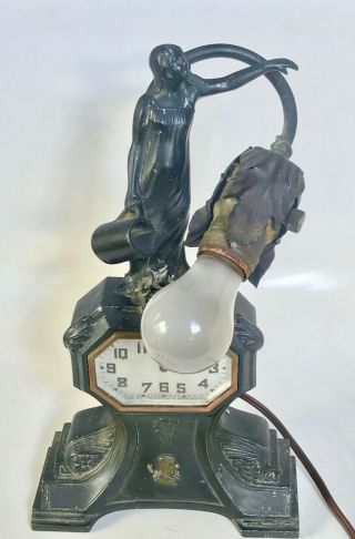 Rare Art Nouveau Metal Combination Clock Lamp Savings N.  Y.  Bank E.  Ingraham Co.