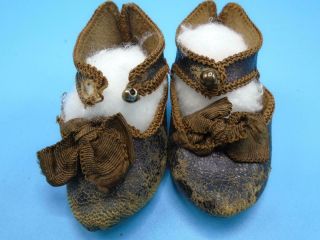 Antique French Bisque Doll Shoes Jumeau Depose Paris Bee Incised Mark Size 6