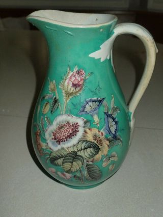 Antique Porcelain Ceramic Hand Painted Floral Jug Pitcher