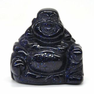 1.  2 " Maitreya Buddha Figurine Blue Goldstone Sand Crystal Healing Carving Gift