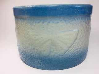 Charming Antique Blue And White Butterfly Stoneware Butter Crock - Rustic Decor