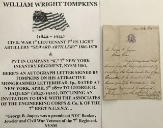 Civil War 1st Lieutenant 3rd Us Light Artillery 7th Ny Infantry Letter Signed Vf