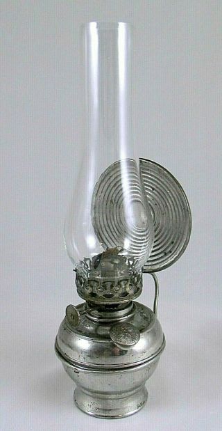 Miniature Edward Miller & Co.  Oil Acme Reflector Night Lamp,  Nickel Plated