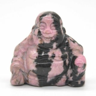1.  1 " Laughing Maitreya Buddha Figurine Pink Black Rhodochrosite Crystal Carving