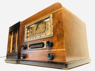 Antique 1940,  S Old Sentinel 198a 410 W/ Push Buttons Art Deco Tube Vintage Radio