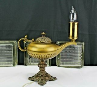 Vintage Accent Table Lamp Electric Brass Genie Lantern Accent Hand Light