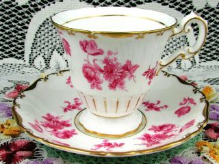 Coalport Magenta Pink Rose Floral Ornate Tea Cup And Saucer