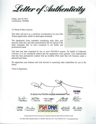 John Wayne Signed Letter Dated 1976 Legendary Actor Psa Authenticated