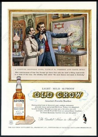 1958 General Nathan B Forrest Art Old Crow Bourbon Whiskey Vintage Print Ad