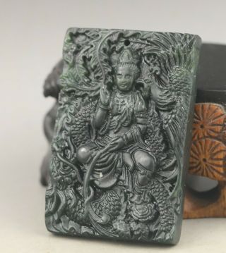 Old Chinese Natural Jade Hand - Carved Buddha Guanyin Pendant
