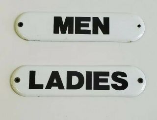 Vintage Pair Porcelain Ladies Men Restroom Bathroom Gas Station Signs