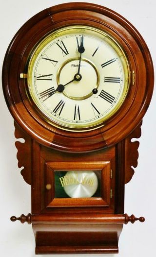 Small Vintage German 8 Day Gong Striking Mahogany Drop Dial Wall Clock
