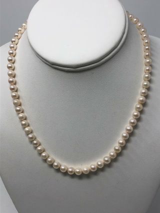 Estate Vintage Real Pearl Necklace 14k Gold Filigree Clasp 6mm 17” Necklace