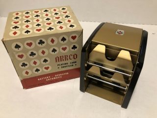 Vintage Arrco Black & Gold Playing Card Shuffler No.  750 Battery Operated W/box