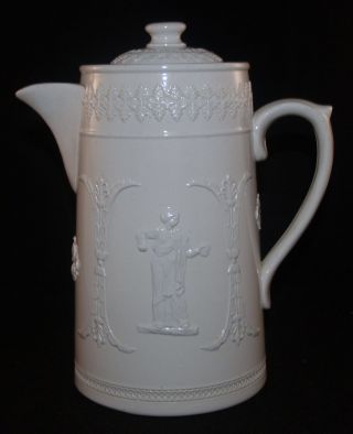 Antique White Jasperware Dudson Brothers Hanley England Coffe Pot Pitcher
