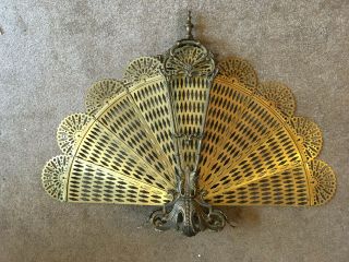 Vintage Brass Peacock Phoenix Folding Fan Fire Guard Screen Art Deco Design.