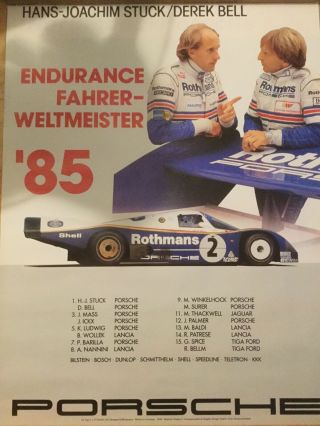Vintage 1985 Porsche Race Poster Endurance Fahrer - Weltmeister 30x40