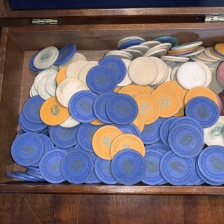 445 Clay Poker Chips In Wood Box