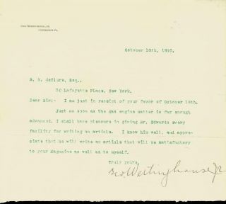 George Westinghouse Jr.  - Typed Letter Signed 10/18/1895