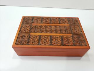 Vintage Small Hand Carved Wooden Trinket Box Unique Design Made In Poland