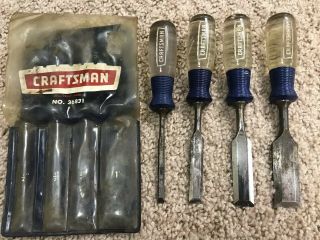Vintage Craftsman Set Of 4 Wood Chisels In Pouch,  No.  36831