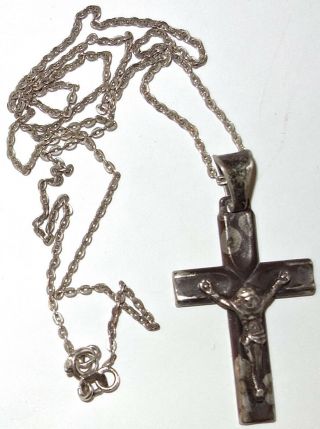Antique Italy Sterling Silver Cross Pendant On A 18 " Sterling Silver Chain 2