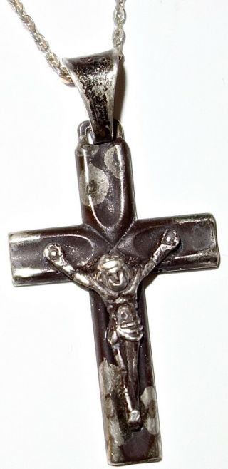 ANTIQUE Italy STERLING SILVER CROSS PENDANT on a 18 