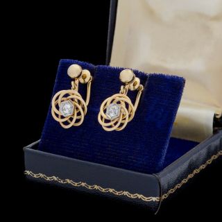 Antique Vintage Deco 10k Gold 900 Platinum Old European Diamond Dangle Earrings