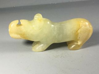Chinese Old Natural Jade Hand - Carved Jade Rhinoceros Statue Pendant 0324