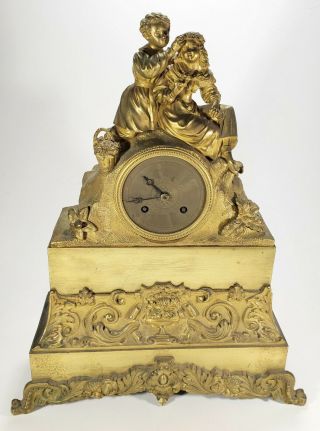Antique Victorian 19th Century French Ormolu Brass Figural Mantel Vtg Clock Gilt