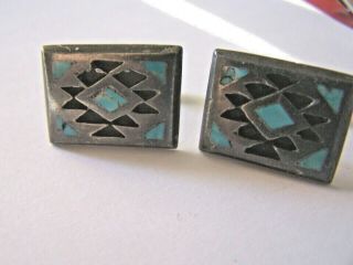 Vintage Zuni Inlaid Turquoise & Sterling Silver Cuff Links