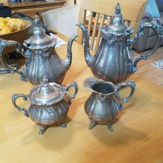 Vintage Wallace Baroque Silver Plate Tea Coffee Set 4 Piece Set