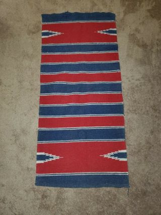 Navajo Native American Indian Rug Saddle Blanket Red White Blue 28 X 61 Vintage