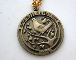Vintage Brass Medal For 12 Days Of Christmas A Partrdige In Tree 1975 Pendant