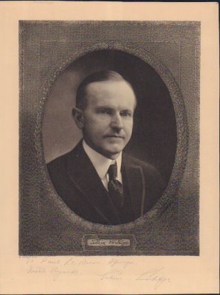 Calvin Coolidge Large 11x14 Engraving Signed With Long Inscription Autograph