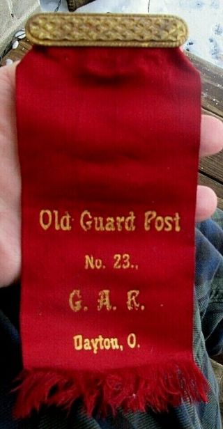 Ca.  1900 Dayton,  Ohio Civil War G.  A.  R.  Old Guard Post No.  23 Ribbon W/ Hanger