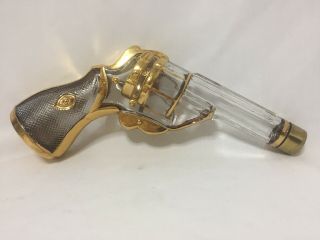 Vintage Gilded Glass Pistol Six Gun Revolver Shape Figural Bottle With Screw Cap