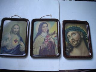 3 - Vintage Religious Metal Framed Pictures.  5 1/2 X 7 1/2.