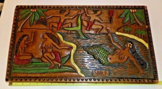 Vintage Tiki Wood Carving Wall Art Hanging Mermaid Topless Natives S Bale